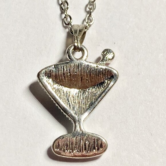 Martini Cocktail Drink Cup Glass Charm Necklace Pendant Aqua Enamel 18" Chain - Picture 6 of 9